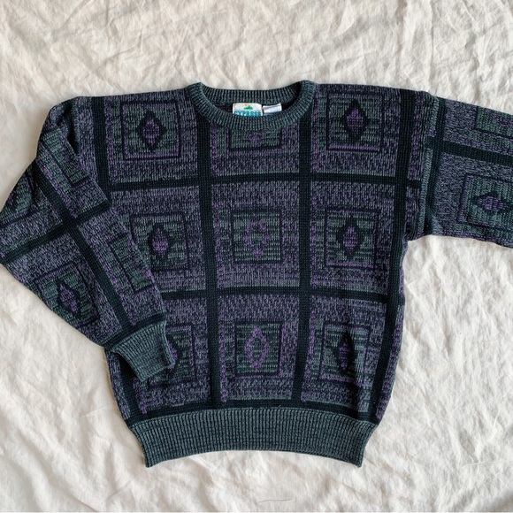 ‼️SOLD‼️Vintage patterned oversized slouchy 80s 90s knit crew neck sweater - Picture 3 of 7